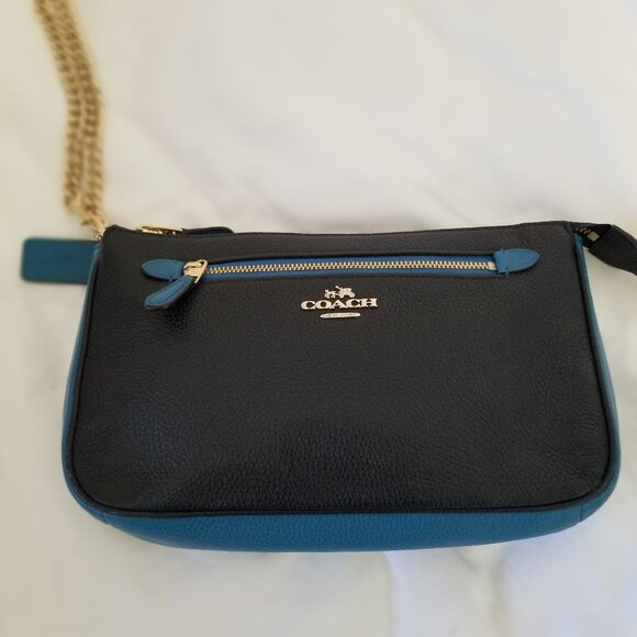 Authentic Coach Nolita 24 Navy Blue Colorblock Wristlet Top Handle Bag - Picture 2 of 9